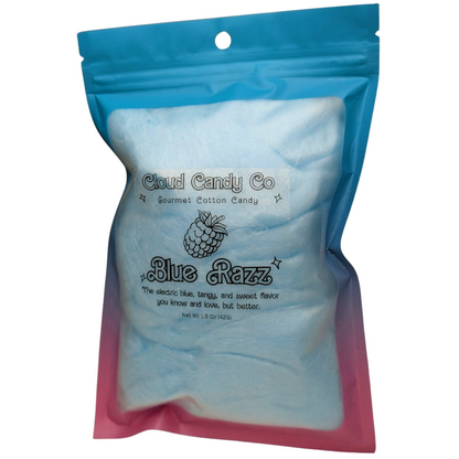 Packaged cotton with 'Cloud Candy Co' branding on a white background