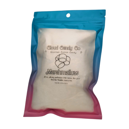 Package of Cloud Candy Co marshmallow with blue and pink design