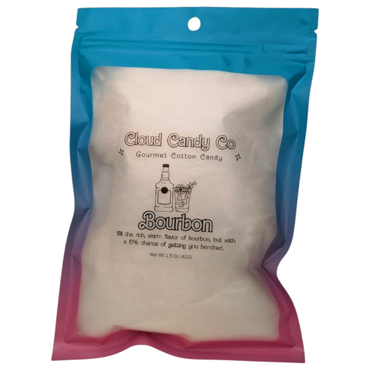 Package of Cloud Candy Co bourbon-flavored cotton candy on a white background